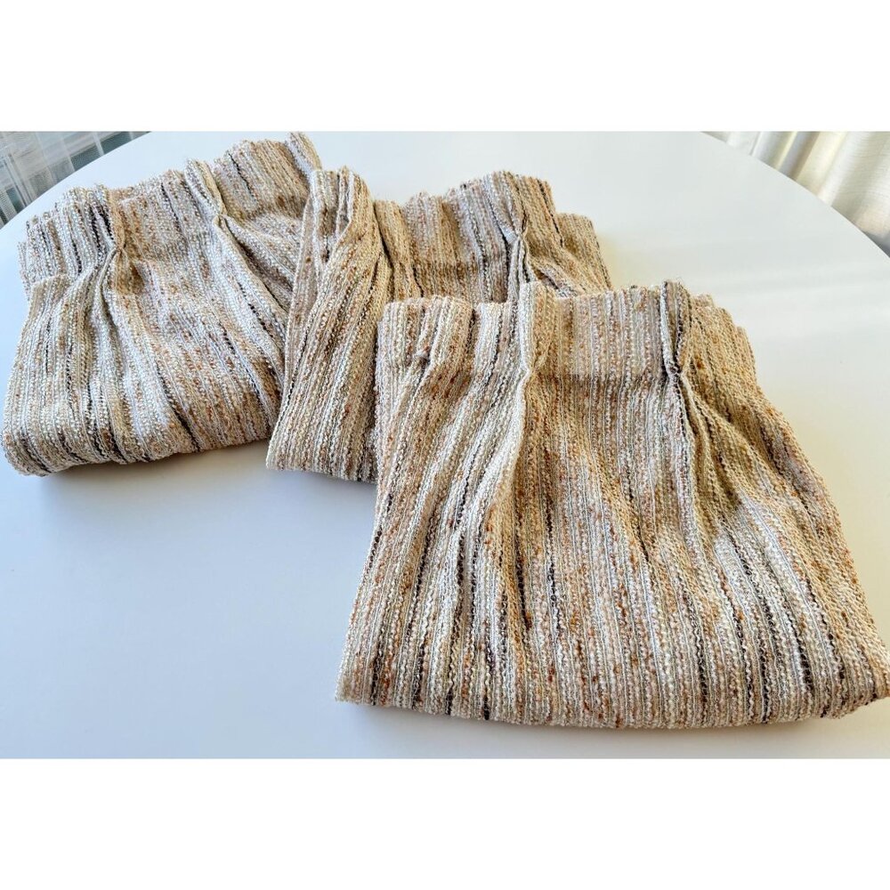 Vintage 70s curtain, thick woven tan and brown panel, pleated, price for 1 pair